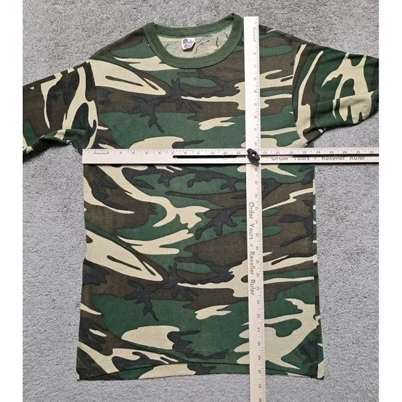 Vintage 80s Woodland Camo T-Shirt Mens Sz Small Single Stitch USA Patriot - Picture 8 of 12